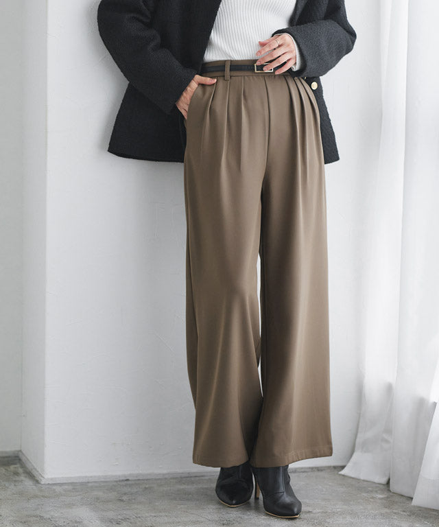 ピエロA Marvelous by Pierrot 【For Shorter Heights】 Slimming Tuck Wide Pants
