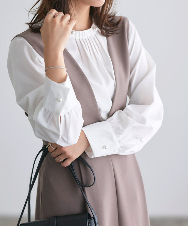 マーベラス バイ ピエロ marvelous by Pierrot パールボタンタックブラウス,オフホワイト