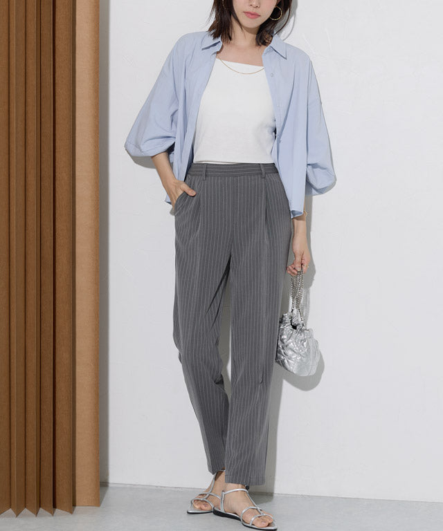 マーベラス バイ ピエロ marvelous by Pierrot 【高身長向け】高見えゆるテーパードパンツ (ストライプ/グレー) ストライプ/グレー