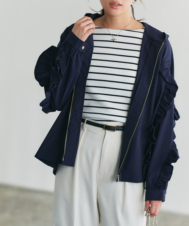 UV防曬荷葉邊設計連帽外套