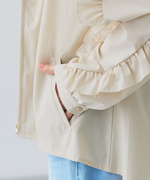 UV防曬荷葉邊設計連帽外套