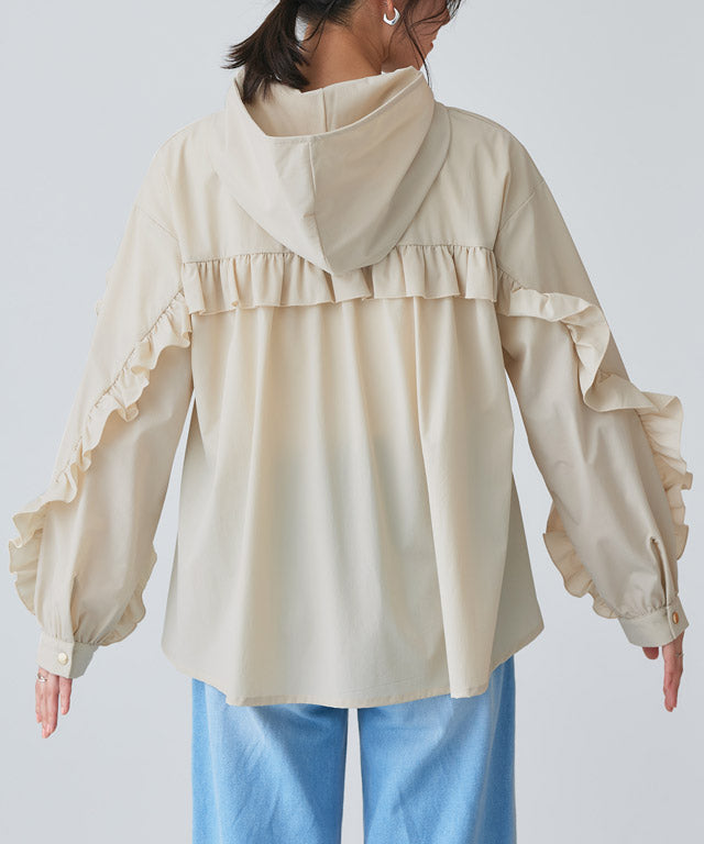 UV防曬荷葉邊設計連帽外套