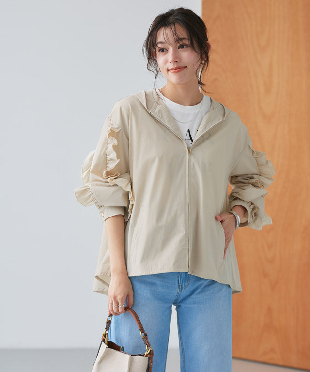 UV防曬荷葉邊設計連帽外套