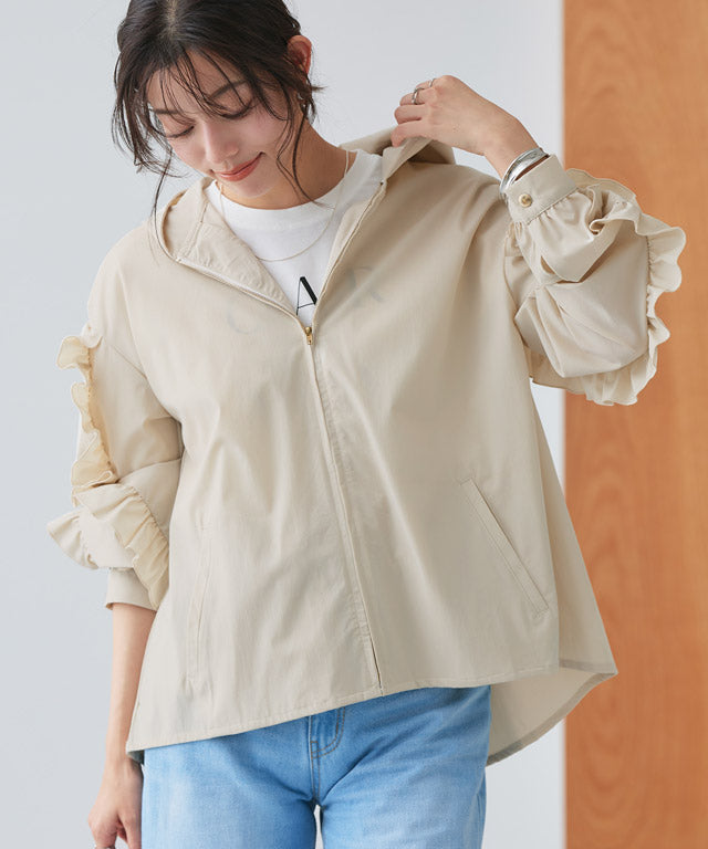 UV防曬荷葉邊設計連帽外套