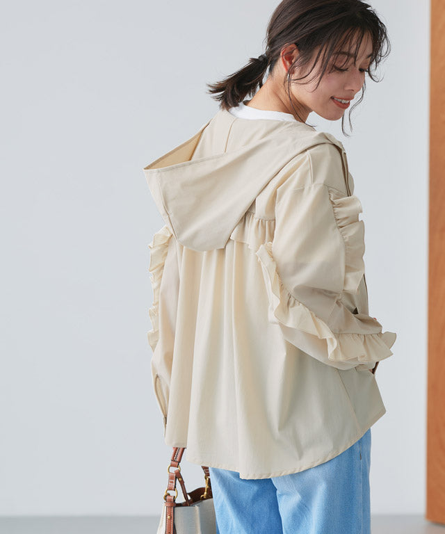 UV防曬荷葉邊設計連帽外套