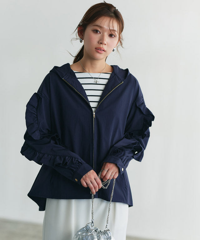 UV防曬荷葉邊設計連帽外套
