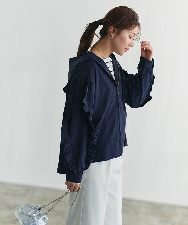 UV防曬荷葉邊設計連帽外套