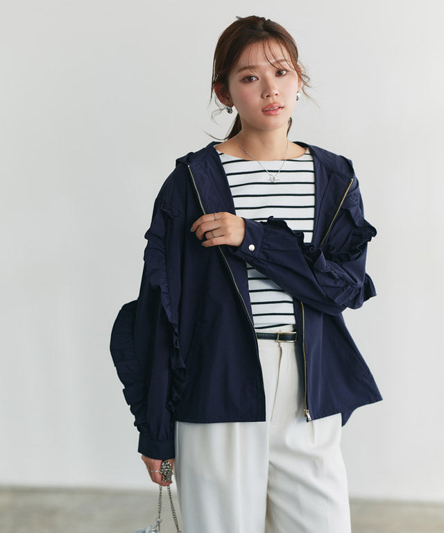 UV防曬荷葉邊設計連帽外套