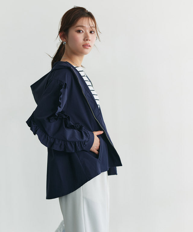 UV防曬荷葉邊設計連帽外套