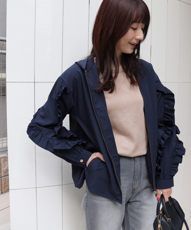 UV防曬荷葉邊設計連帽外套