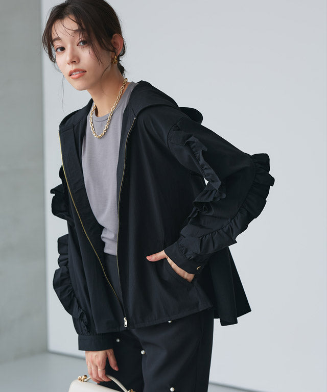 UV防曬荷葉邊設計連帽外套
