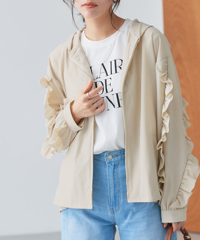 UV防曬荷葉邊設計連帽外套