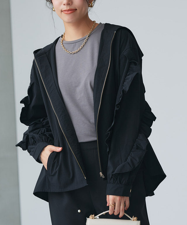 UV防曬荷葉邊設計連帽外套