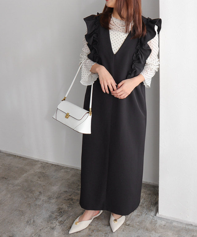 マーベラス バイ ピエロ marvelous by Pierrot ショルダーフリルVネックジャンパースカート