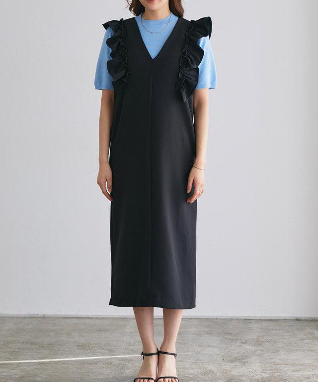 Marvelous by Pierrot Shoulder Frill V-Neck Jumper Skirt