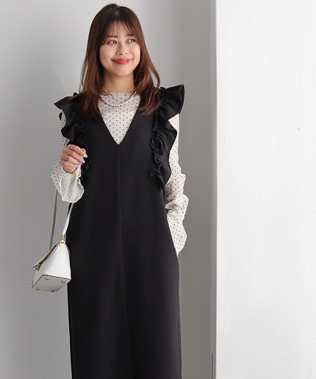 Marvelous by Pierrot Shoulder Frill V-Neck Jumper Skirt