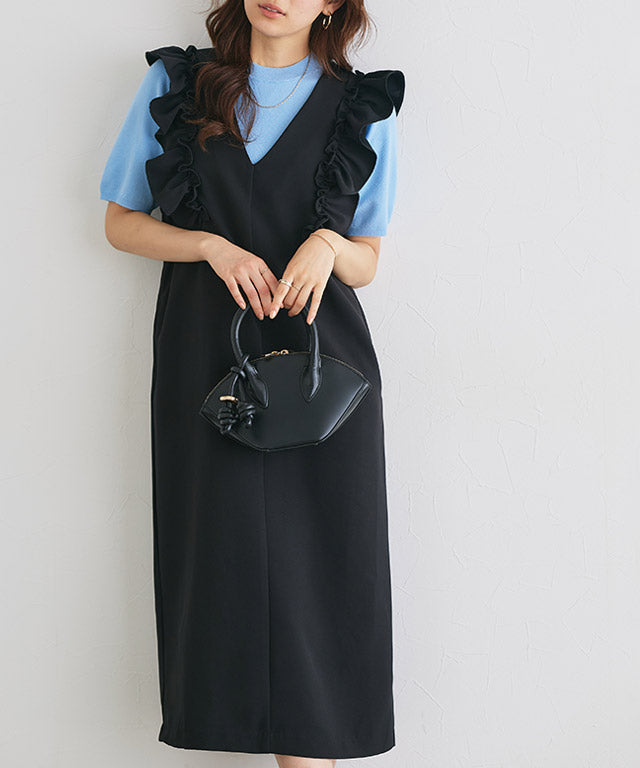 Marvelous by Pierrot Shoulder Frill V-Neck Jumper Skirt