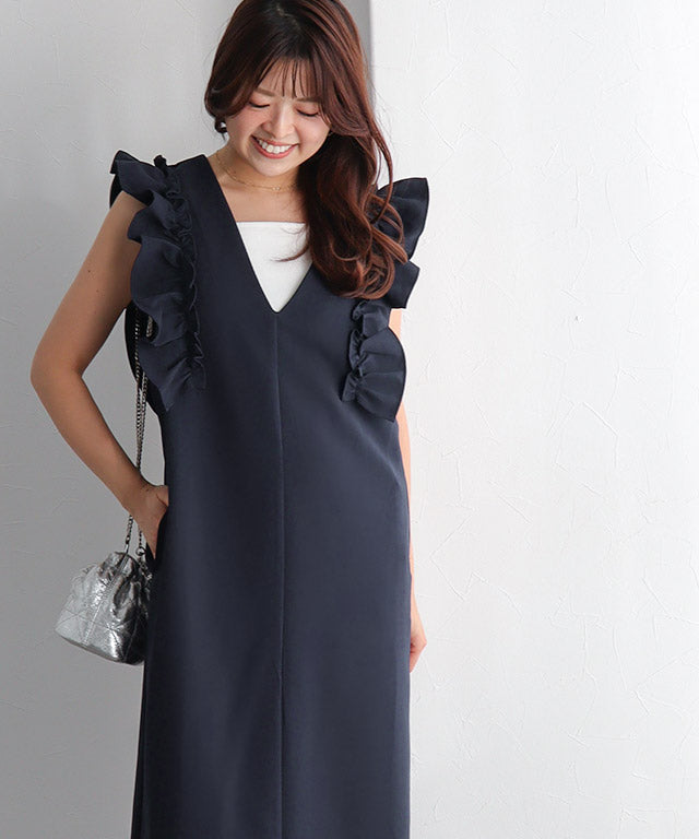 Marvelous by Pierrot Shoulder Frill V-Neck Jumper Skirt