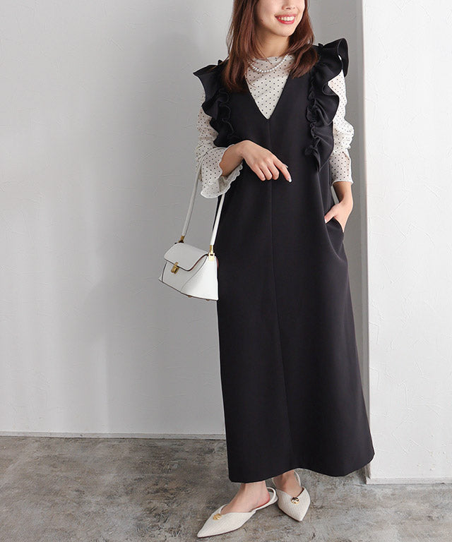 Marvelous by Pierrot Shoulder Frill V-Neck Jumper Skirt