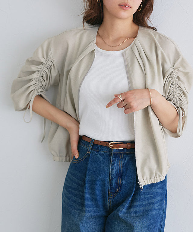 マーベラス バイ ピエロ marvelous by Pierrot リネンタッチライトブルゾン (ブラック) ブラック