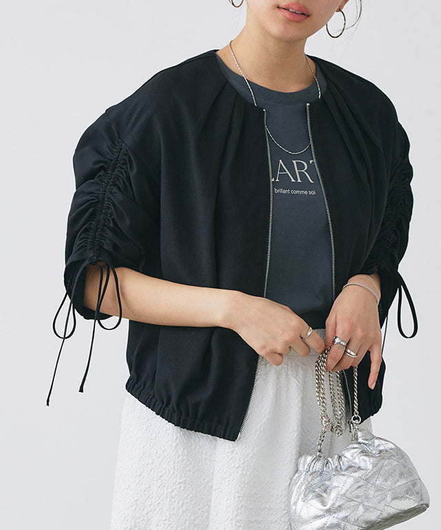 マーベラス バイ ピエロ marvelous by Pierrot リネンタッチライトブルゾン (ブラック) ブラック