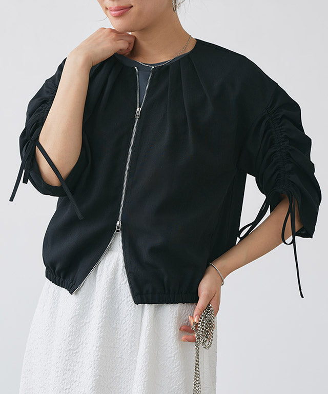 マーベラス バイ ピエロ marvelous by Pierrot リネンタッチライトブルゾン (ブラック) ブラック