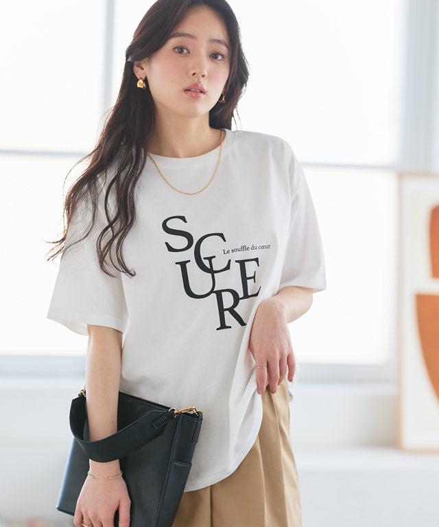 【接触冷感・イージーケア】オーバーサイズロゴTシャツ (A/ブラック×チャコール) A/ブラック×チャコール