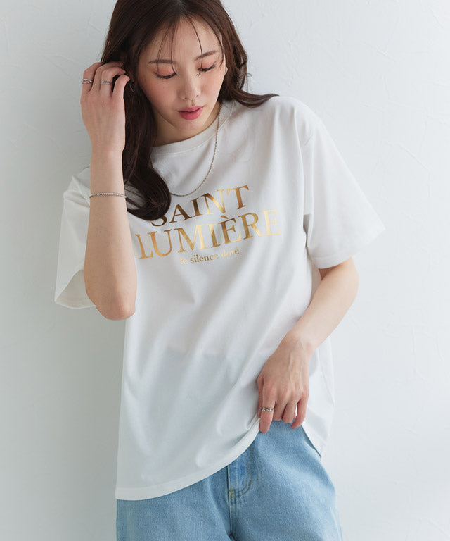 【接触冷感・イージーケア】オーバーサイズロゴTシャツ (A/ブラック×チャコール) A/ブラック×チャコール