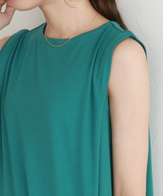 【低身長向け】タックスリーブロングワンピース (レッド) レッド