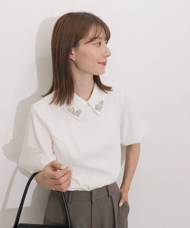 マーベラス バイ ピエロ marvelous by Pierrot ビジュー付き構築袖ブラウス (オフホワイト) オフホワイト