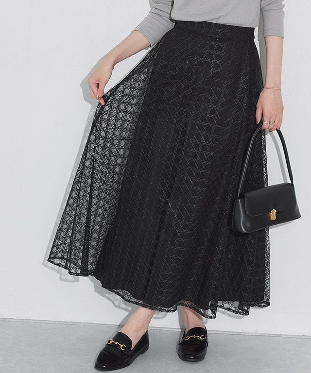 マーベラス バイ ピエロ marvelous by Pierrot 【低身長向け】シアーチェックフレアスカート (ブラック) ブラック