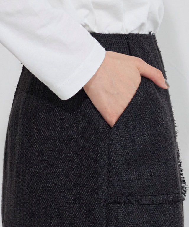 マーベラス バイ ピエロ marvelous by Pierrot 【低身長向け】フリンジポケットIラインツイードスカート (グレージュ) グレージュ