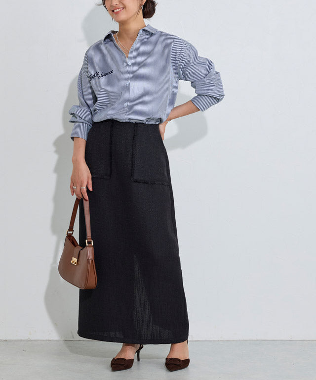 マーベラス バイ ピエロ marvelous by Pierrot 【低身長向け】フリンジポケットIラインツイードスカート (グレージュ) グレージュ