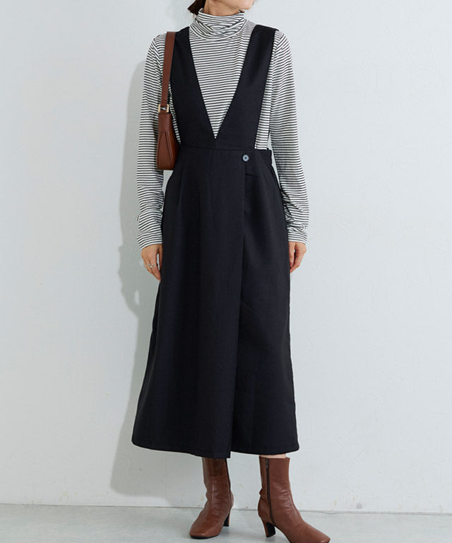 マーベラス バイ ピエロ marvelous by Pierrot 無地と柄から選べるラップ風ジャンパースカート (無地/チャコール) 無地/チャコール