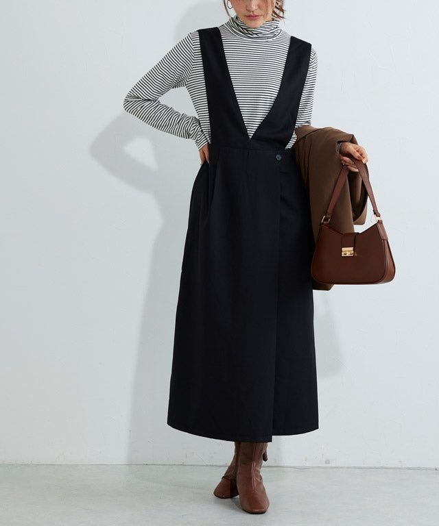 マーベラス バイ ピエロ marvelous by Pierrot 無地と柄から選べるラップ風ジャンパースカート (無地/チャコール) 無地/チャコール