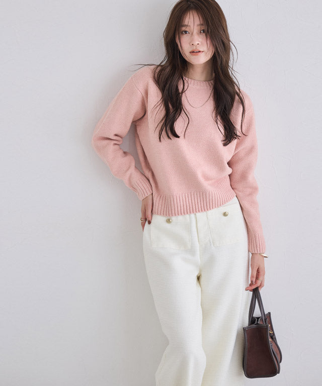 マーベラス バイ ピエロ marvelous by Pierrot ネックが選べる無地ラメクロップド丈ニット【クルーネック】 (ラメ/ベージュ) ラメ/ベージュ