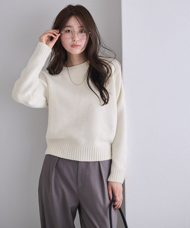 マーベラス バイ ピエロ marvelous by Pierrot ネックが選べる無地ラメクロップド丈ニット【クルーネック】 (ラメ/ベージュ) ラメ/ベージュ