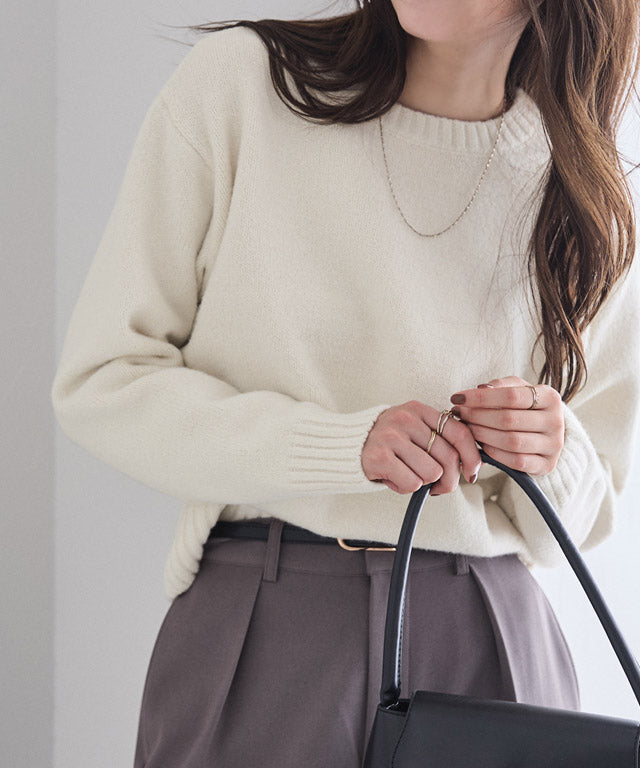 マーベラス バイ ピエロ marvelous by Pierrot ネックが選べる無地ラメクロップド丈ニット【クルーネック】 (ラメ/ベージュ) ラメ/ベージュ