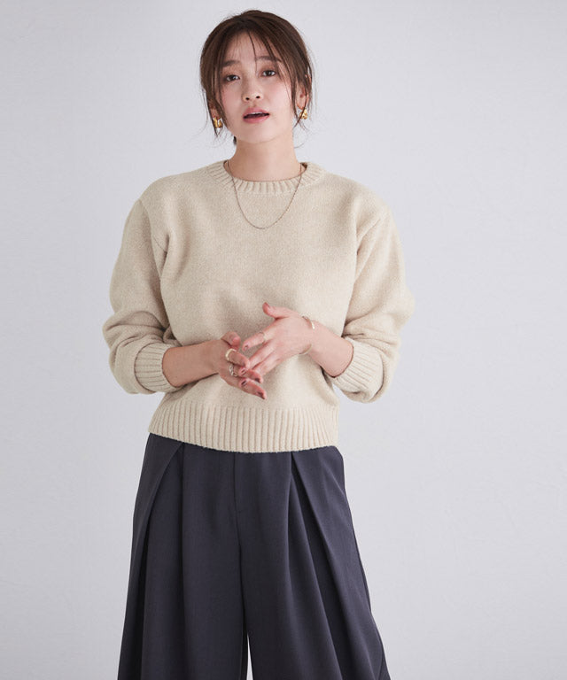 マーベラス バイ ピエロ marvelous by Pierrot ネックが選べる無地ラメクロップド丈ニット【クルーネック】 (ラメ/ベージュ) ラメ/ベージュ