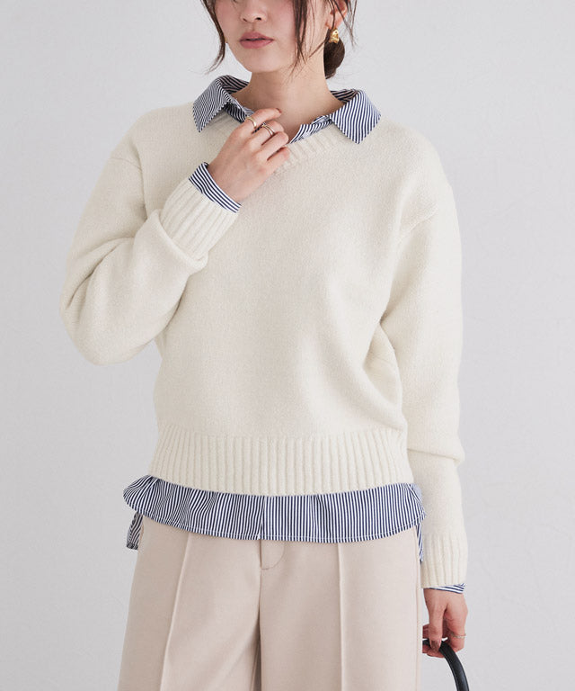 マーベラス バイ ピエロ marvelous by Pierrot ネックが選べる無地ラメクロップド丈ニット【クルーネック】 (ラメ/ベージュ) ラメ/ベージュ