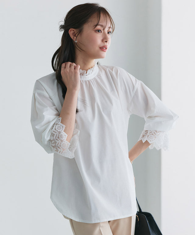 ピエロ Pierrot 襟袖レースブラウス (オフホワイト) オフホワイト