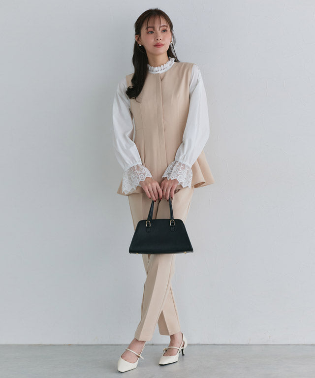 ピエロ Pierrot 襟袖レースブラウス (オフホワイト) オフホワイト