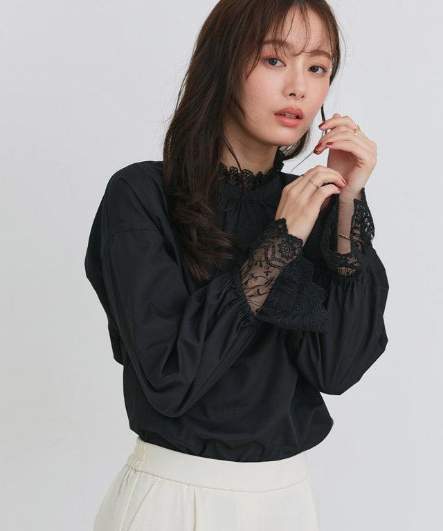 ピエロ Pierrot 襟袖レースブラウス (オフホワイト) オフホワイト