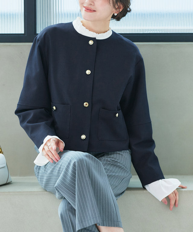 ピエロ Pierrot ゴールドボタンノーカラージャケット (チャコール) チャコール