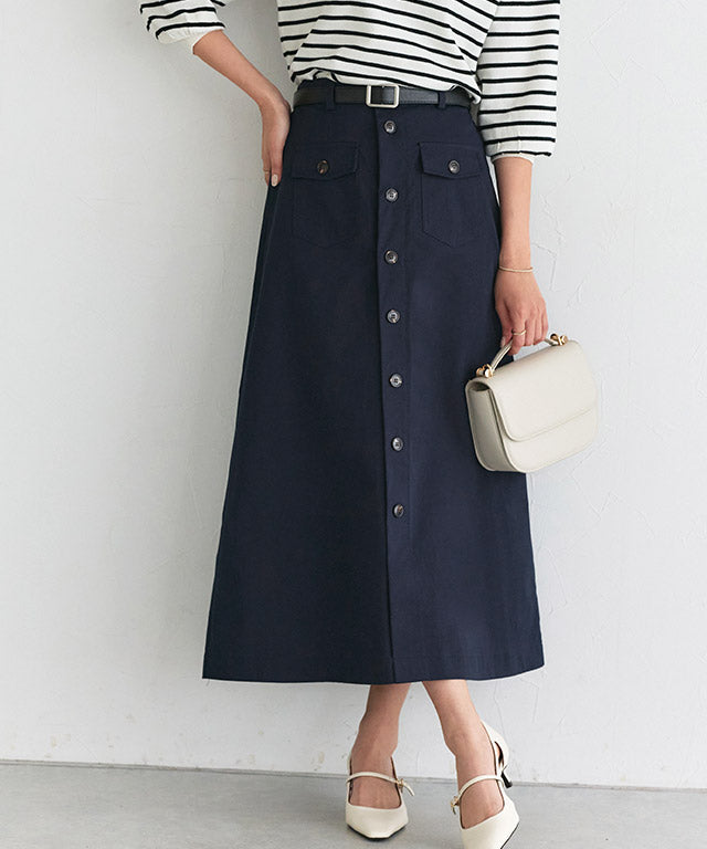 ピエロ Pierrot 【低身長向け】ポケットデザインツイルスカート (ネイビー) ネイビー