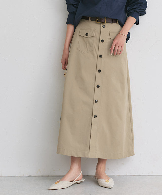 ピエロ Pierrot 【低身長向け】ポケットデザインツイルスカート (ベージュ) ベージュ