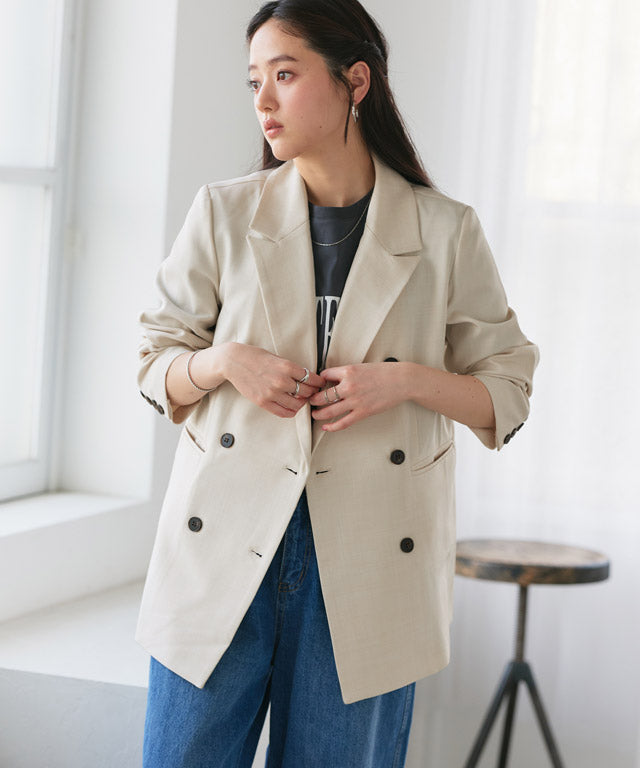 ピエロ Pierrot 選べる接触冷感リネンライクジャケット【Atype】 (杢ライトベージュ) 杢ライトベージュ