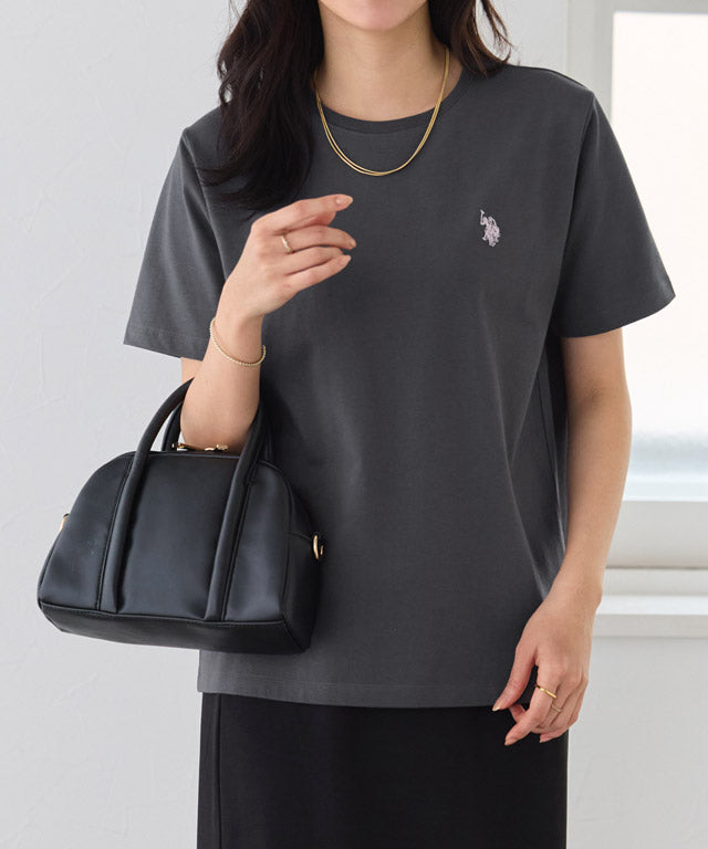 ピエロ Pierrot 【U.S. POLO ASSN.】Tシャツ (チャコール×ピンク) チャコール×ピンク