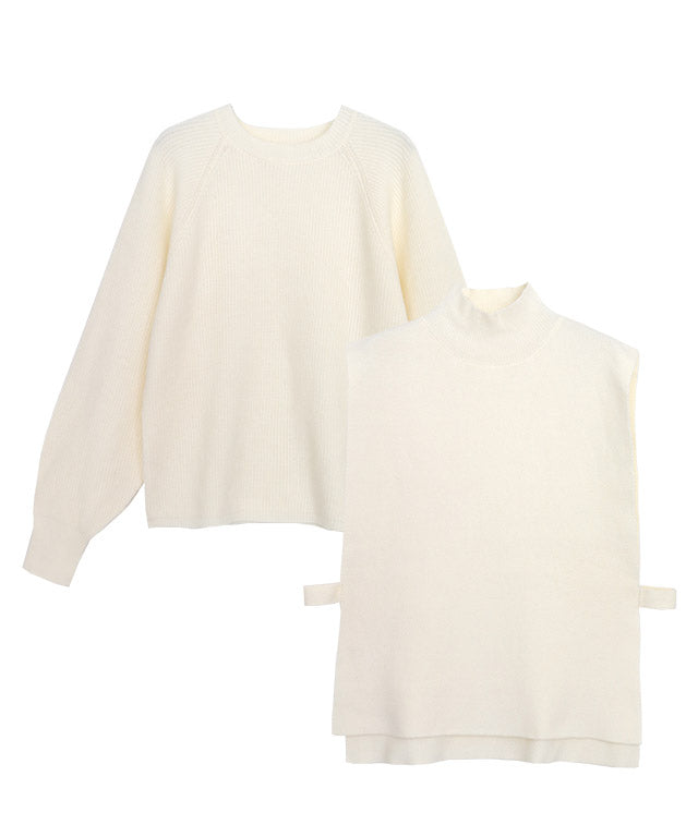 Marvelous by Pierrot High neck vest x puff sleeve knit set