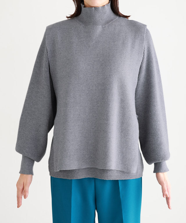 Marvelous by Pierrot High neck vest x puff sleeve knit set